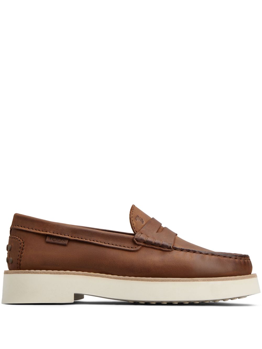 Tod's logo凹面压花皮质乐福鞋 - 褐色