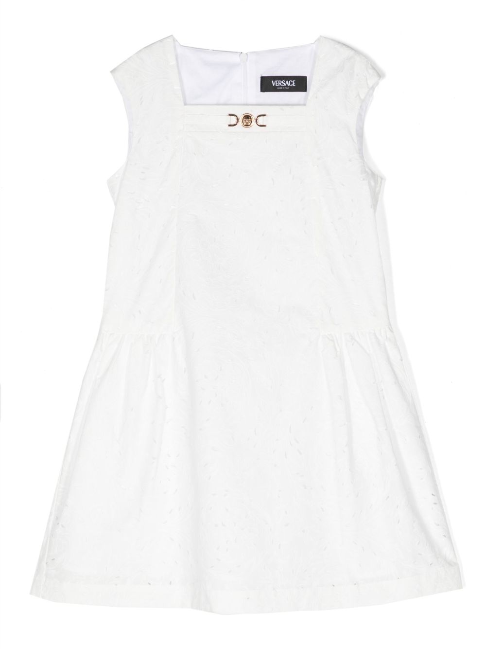 Versace Kids 巴洛克印花镂空细节连衣裙 - 白色