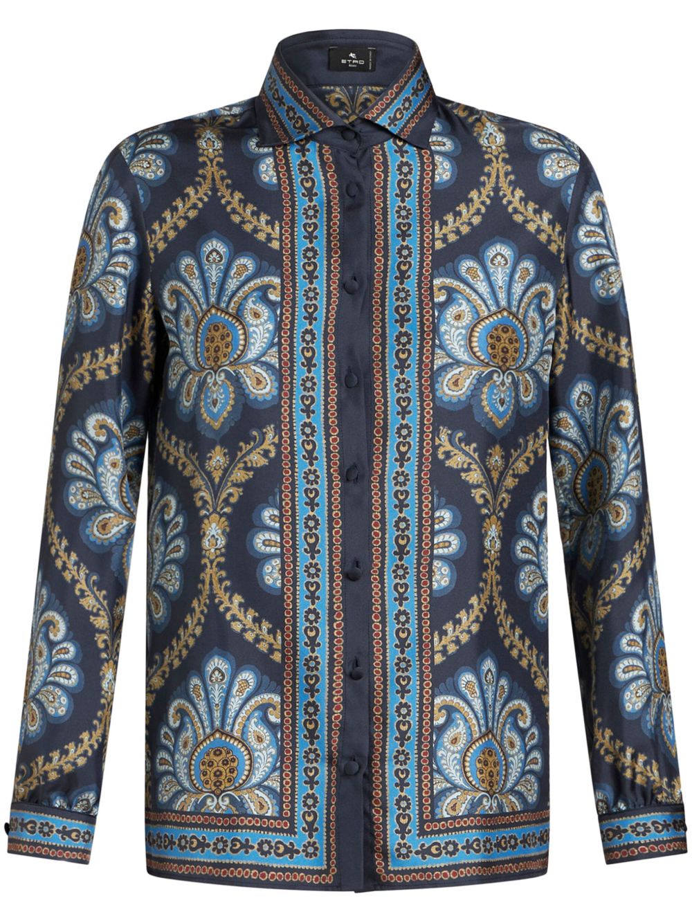 ETRO 图案印花真丝衬衫 - 蓝色
