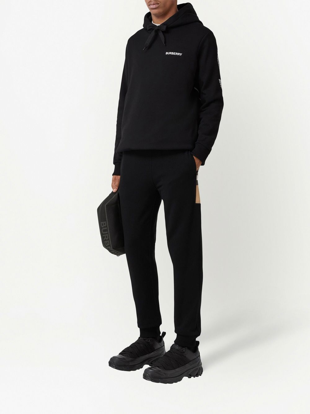 Burberry 格纹拼接运动裤 - 黑色