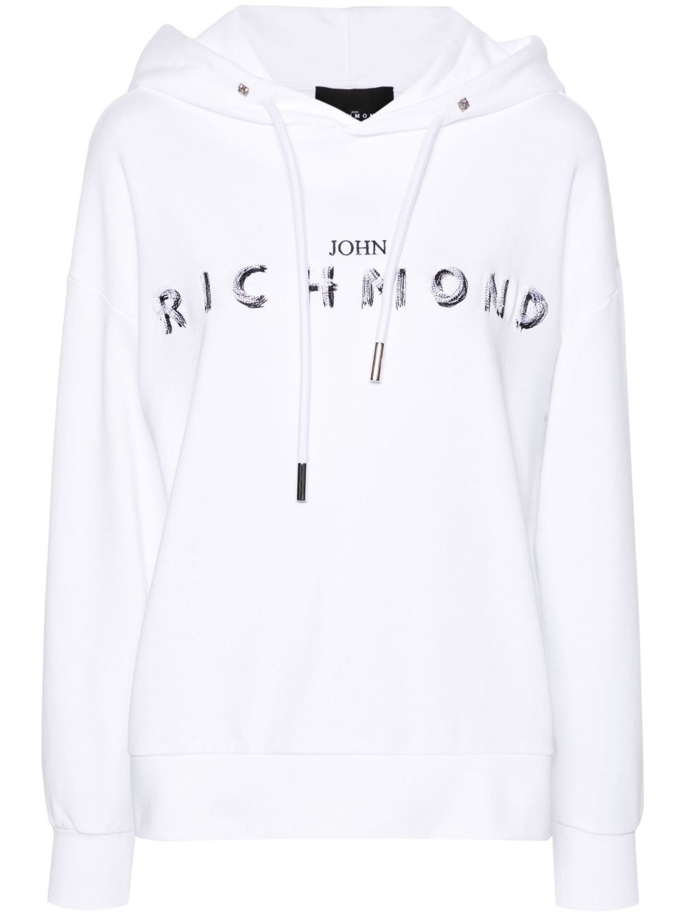 John Richmond logo刺绣棉连帽衫 - 白色