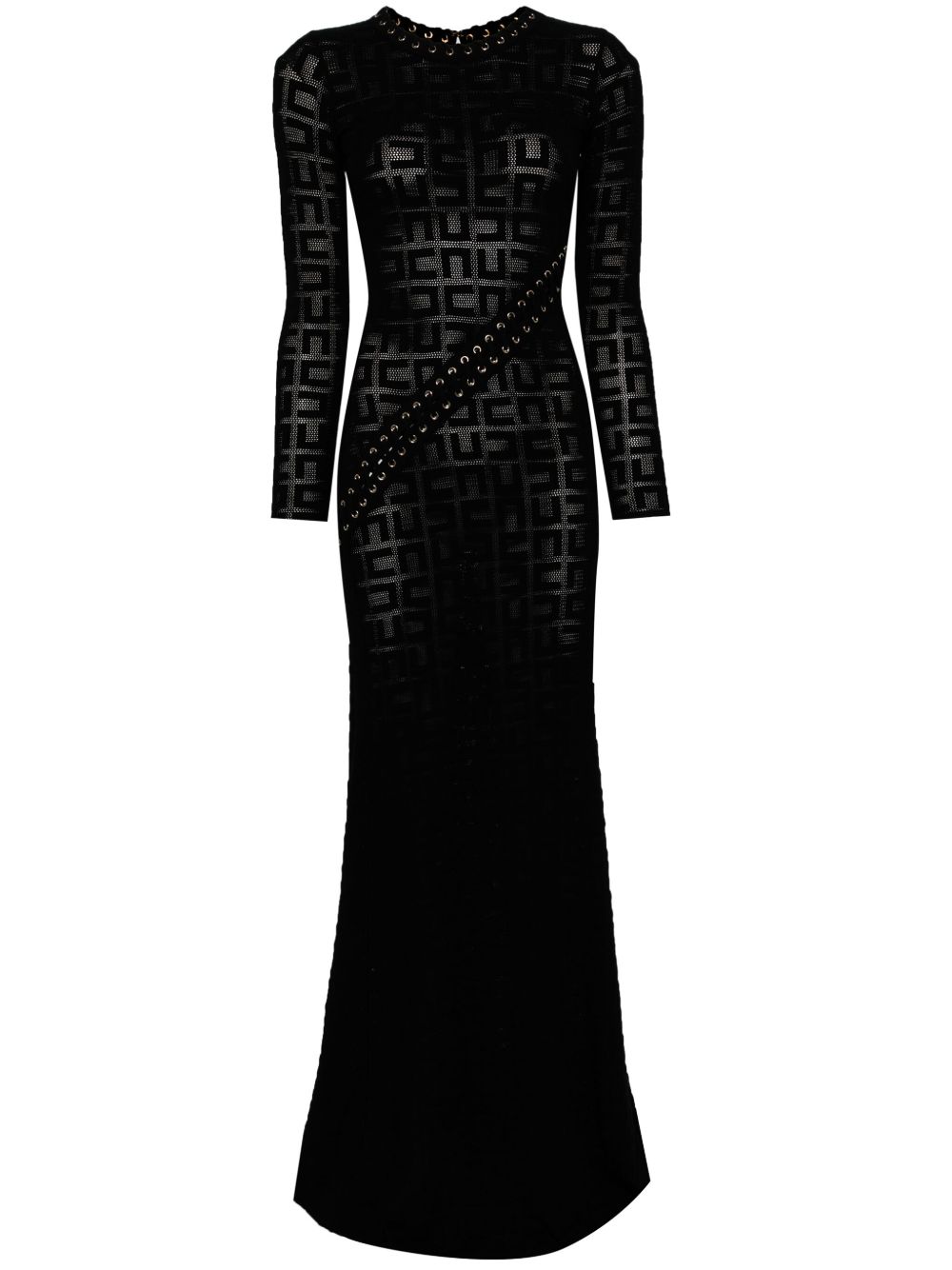 Elisabetta Franchi logo刺绣超长连衣裙 - 黑色