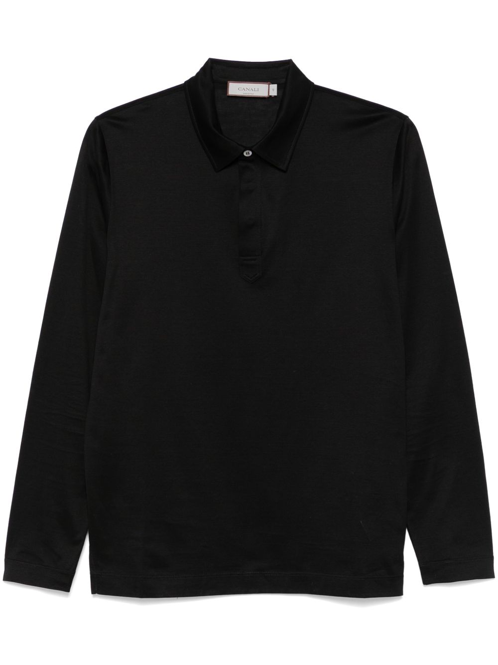 Canali 轻薄平纹针织polo衫 - 黑色