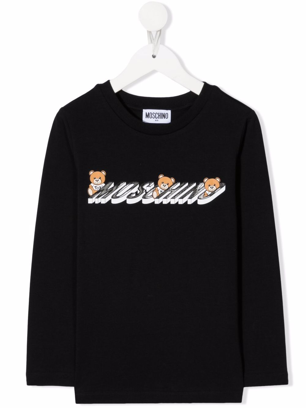 Moschino Kids logo印花长袖T恤 - 黑色