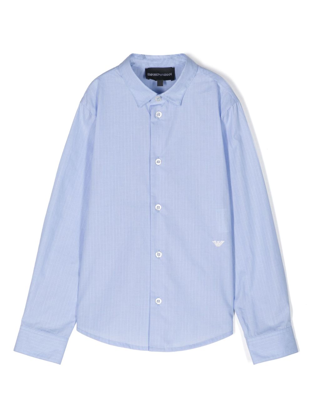 Emporio Armani Kids logo刺绣棉衬衫 - 蓝色