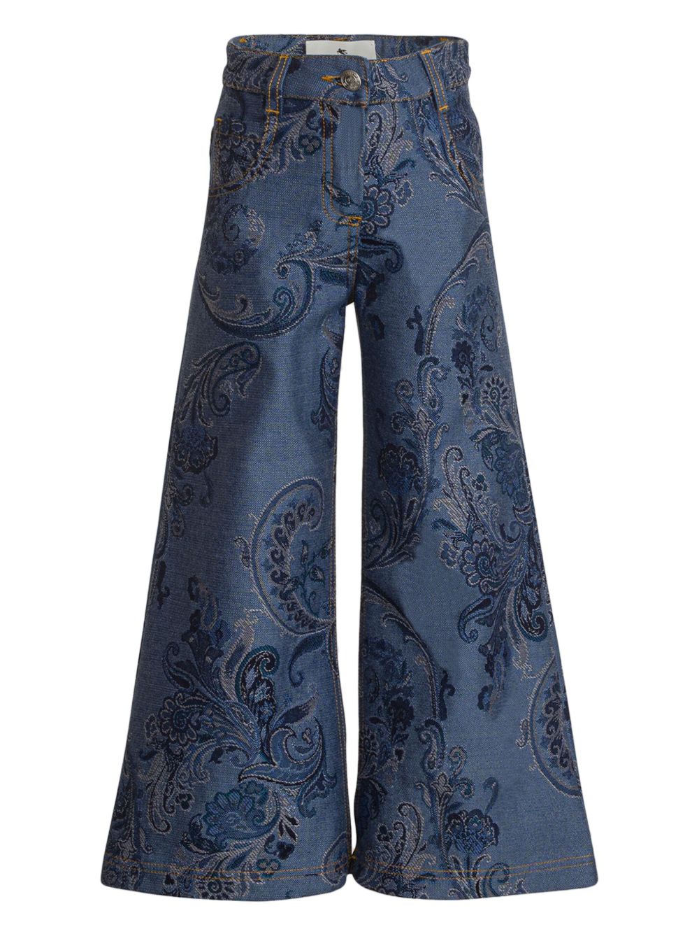 ETRO KIDS 提花阔腿牛仔裤 - 蓝色