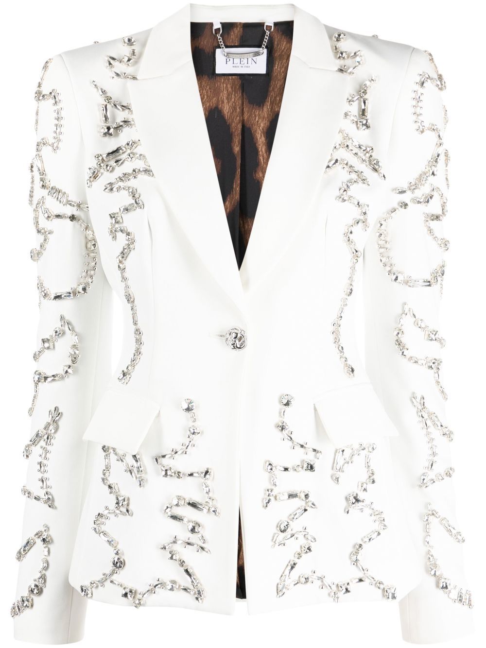 Philipp Plein 晶饰单排扣西装夹克 - 白色