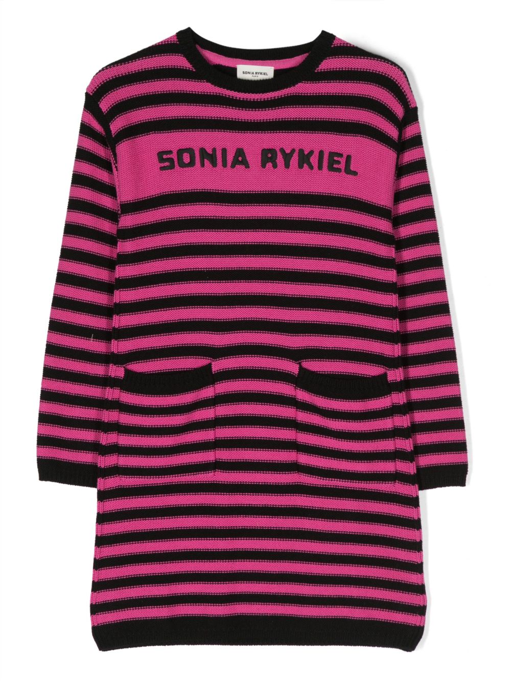 SONIA RYKIEL ENFANT 条纹长袖针织连衣裙 - 粉色