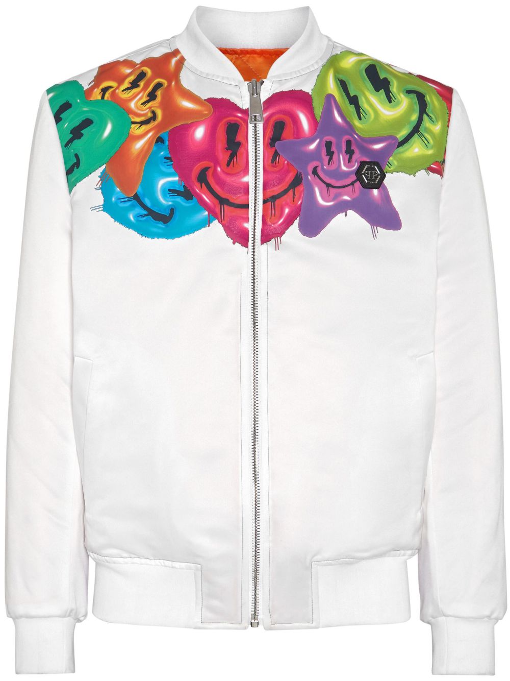 Philipp Plein Smile 缎面飞行员夹克 - 白色
