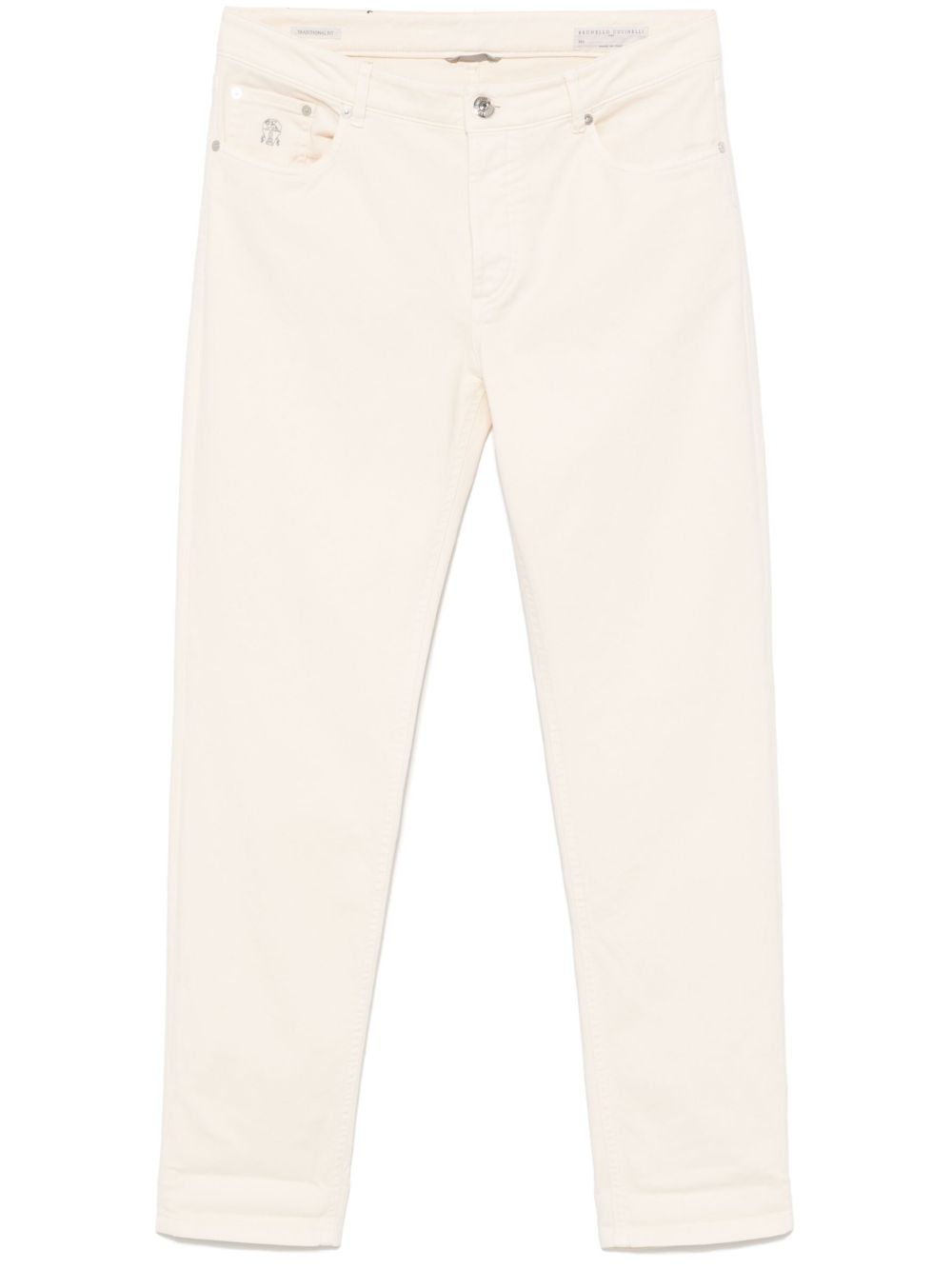 Brunello Cucinelli logo刺绣牛仔裤 - 白色