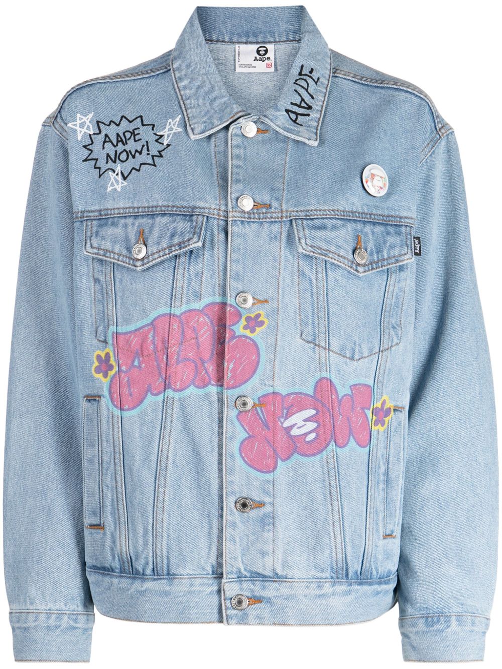 AAPE BY *A BATHING APE® 涂鸦印花搭扣牛仔夹克 - 蓝色