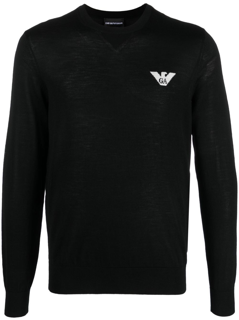 Emporio Armani Eagle 提花初剪羊毛毛衣 - 黑色