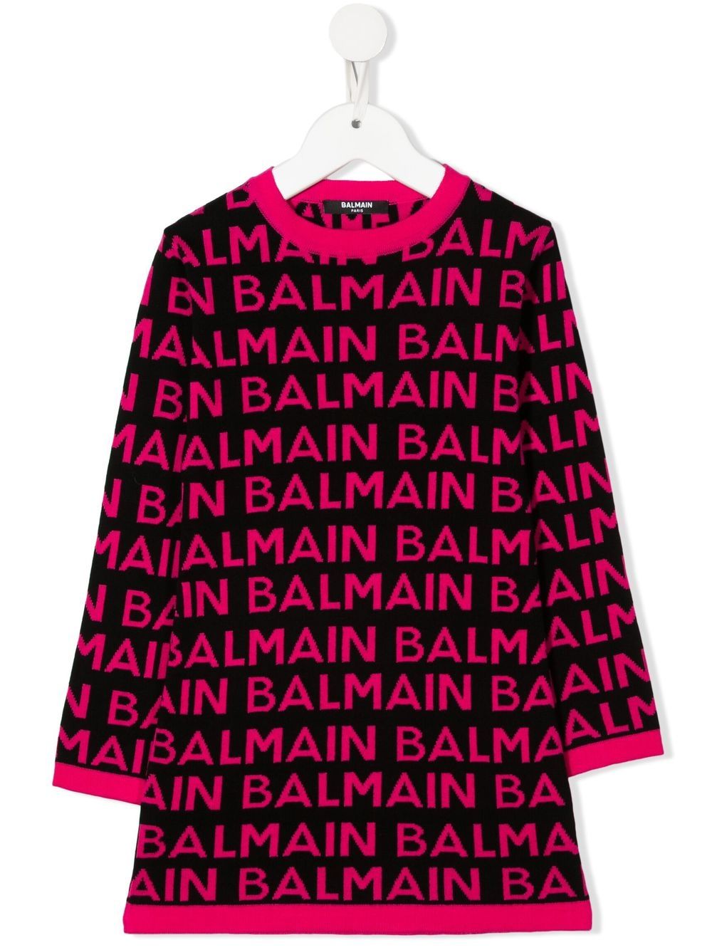 Balmain Kids 巴尔曼 logo印花毛衣式连衣裙 - 黑色