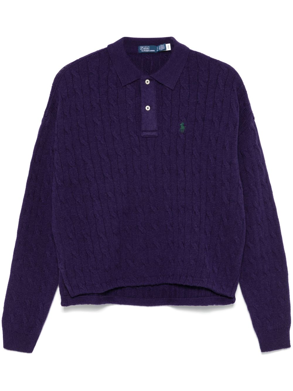 Polo Ralph Lauren 粗绞花针织polo领毛衣 - 紫色