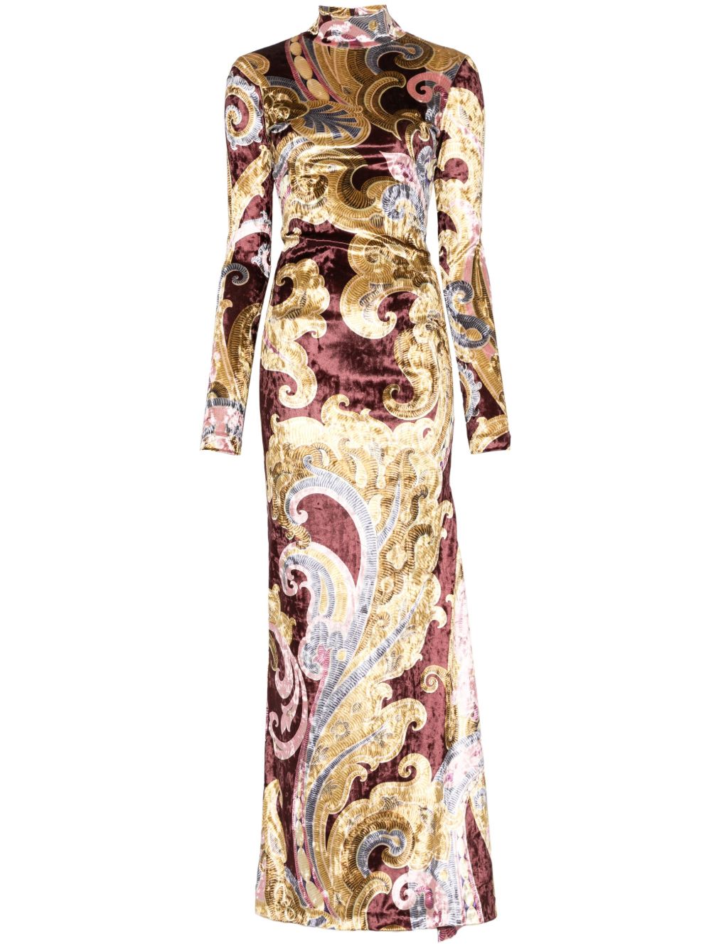 ETRO 印花雪尼尔面料超长连衣裙 - 褐色