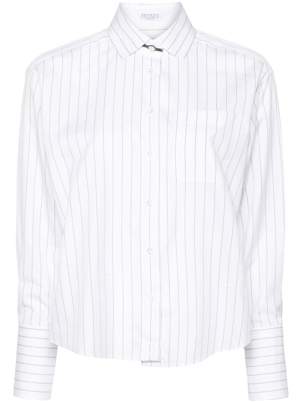 Brunello Cucinelli Monili 珠饰搭链细条纹衬衫 - 白色
