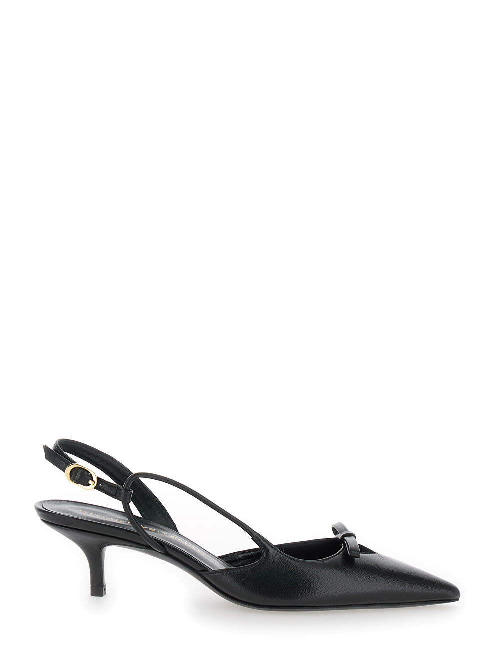 Stuart Weitzman tully 黑色后空尖头高跟鞋 蝴蝶结装饰 皮革女款