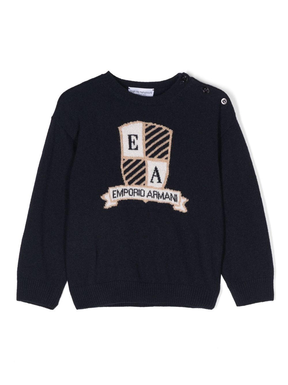 Emporio Armani Kids logo嵌花针织毛衣 - 蓝色