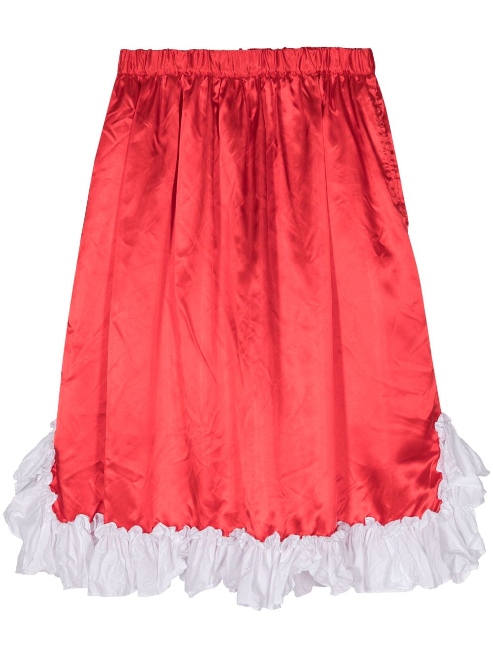 Comme Des Garçons Girl 荷叶边裙摆缎面半身裙 - 红色
