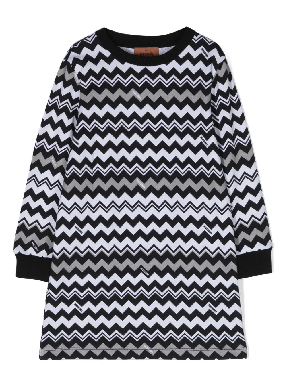 Missoni Kids Z字形图案印花棉连衣裙 - 黑色