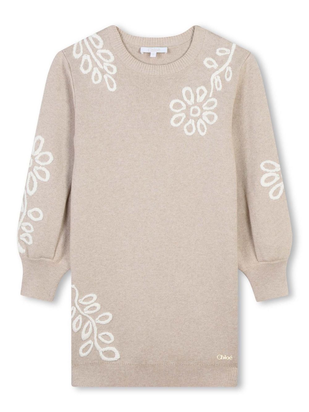 Chloé Kids 花卉刺绣密织连衣裙 - 中性色