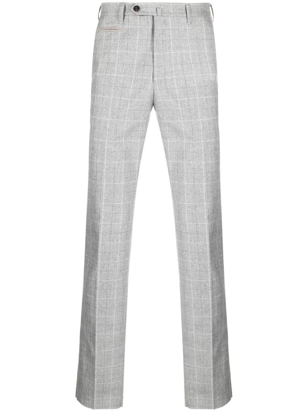 Corneliani 格纹图案直筒长裤 - 灰色