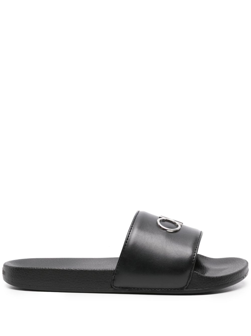 Calvin Klein logo标牌露趾拖鞋 - 黑色
