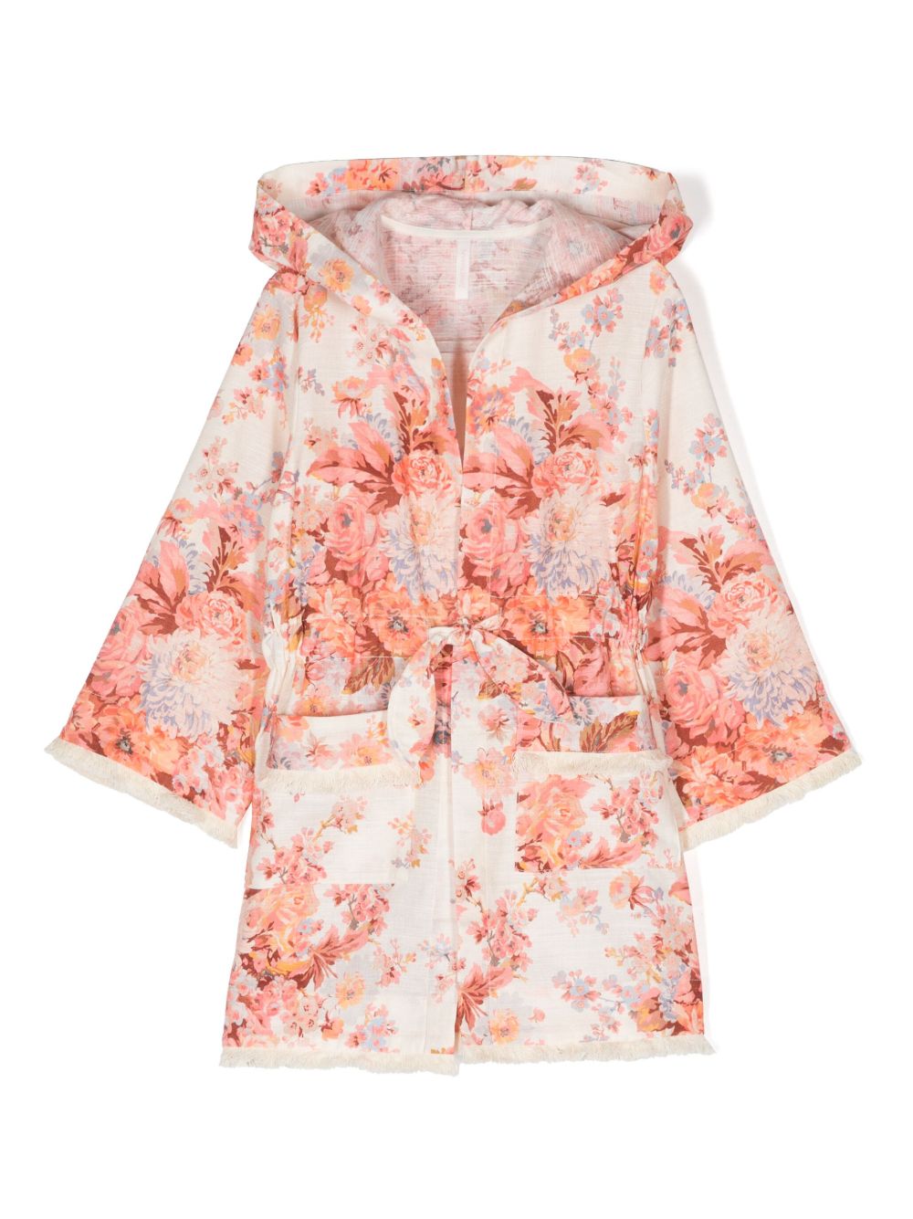 ZIMMERMANN Kids 花卉印花磨损边长袍 - 中性色