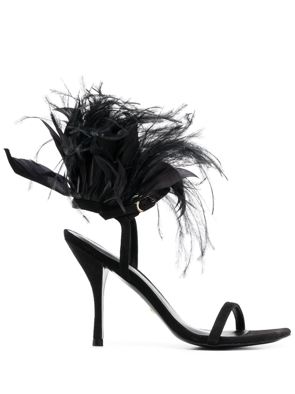 Stuart Weitzman Plume 羽毛边饰高跟凉鞋 - 黑色
