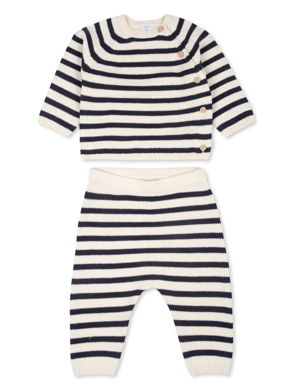 Petit Bateau 条纹毛衣和长裤套装 - 中性色