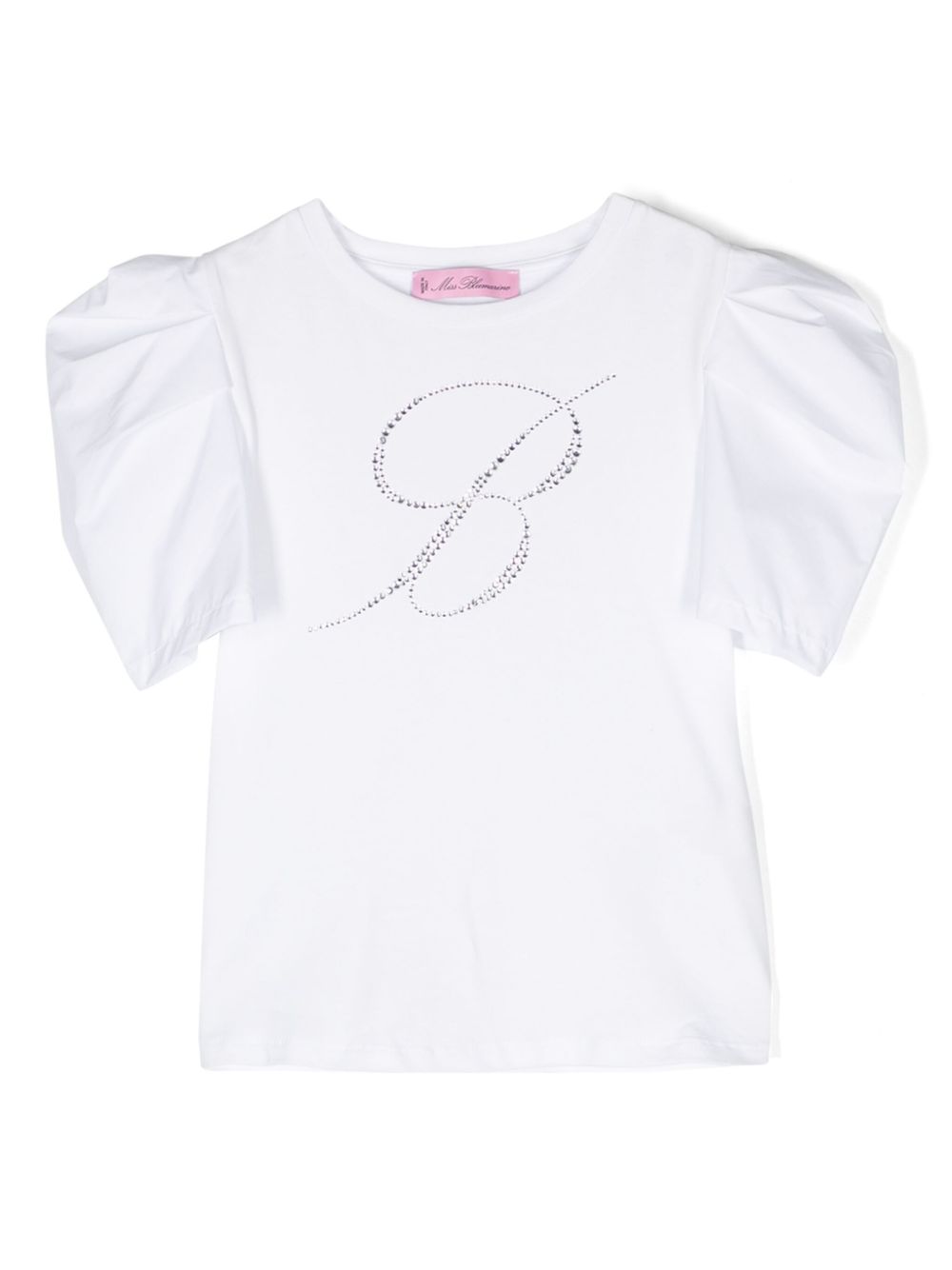 Miss Blumarine logo缀饰泡泡袖T恤 - 白色