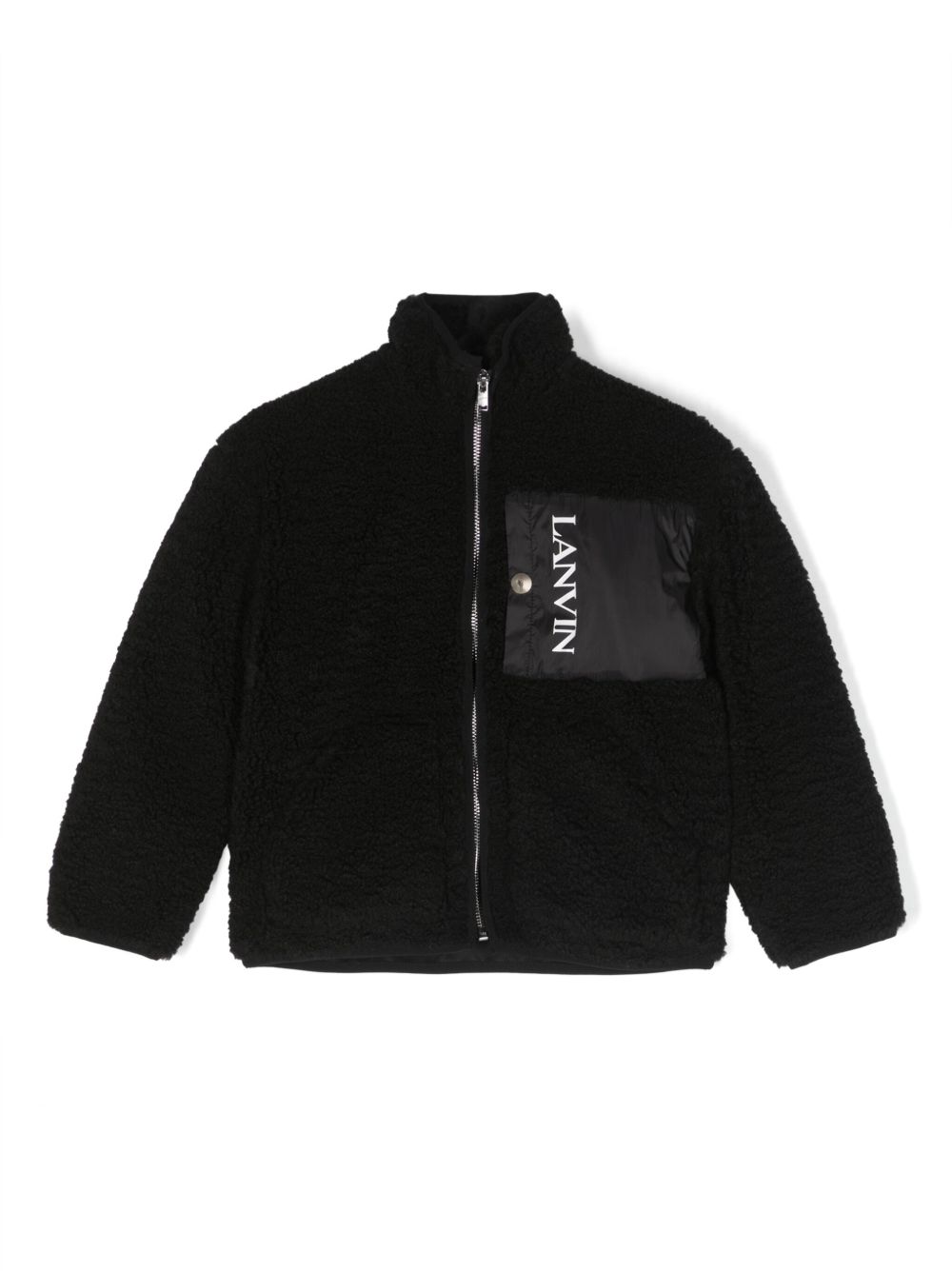 Lanvin Enfant logo印花抓绒填充夹克 - 黑色