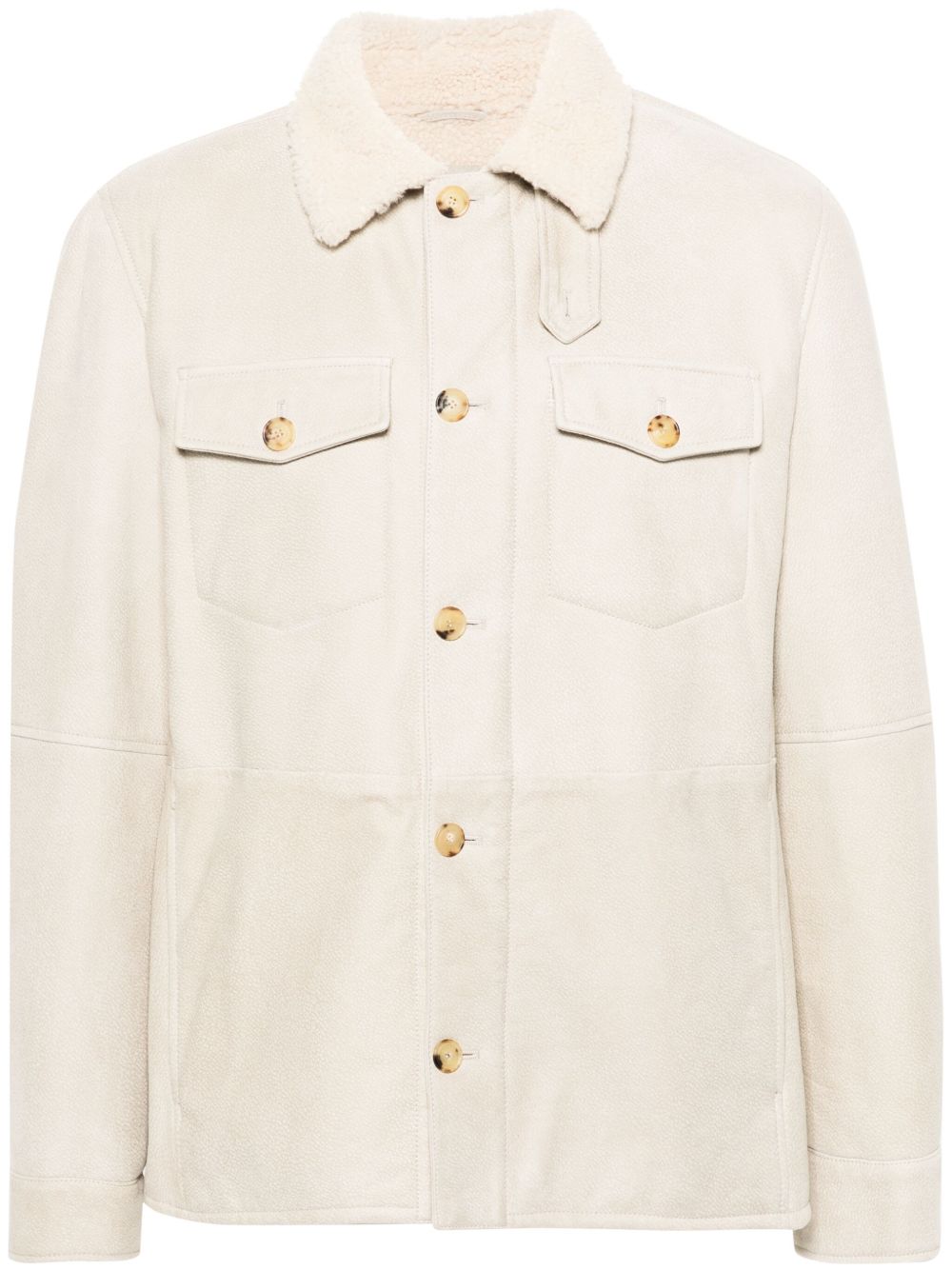 Brunello Cucinelli 绒面皮翻领夹克 - 中性色