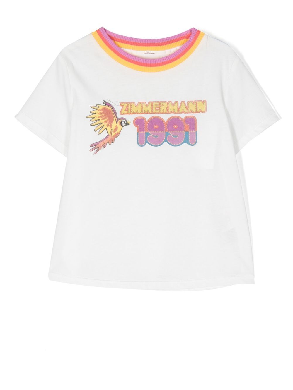 ZIMMERMANN Kids logo印花对比领T恤 - 白色