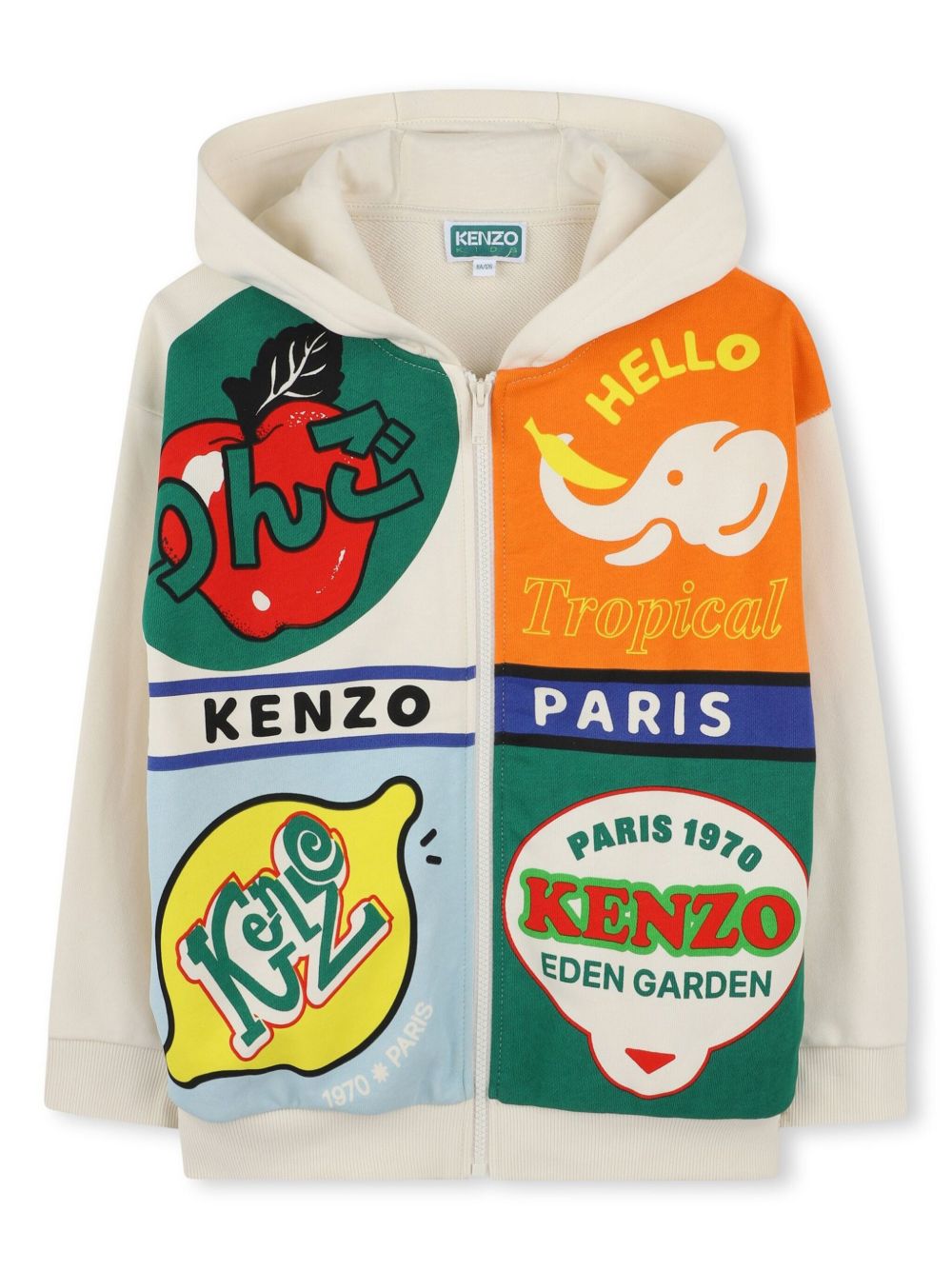 Kenzo Kids logo印花拉链连帽衫 - 中性色