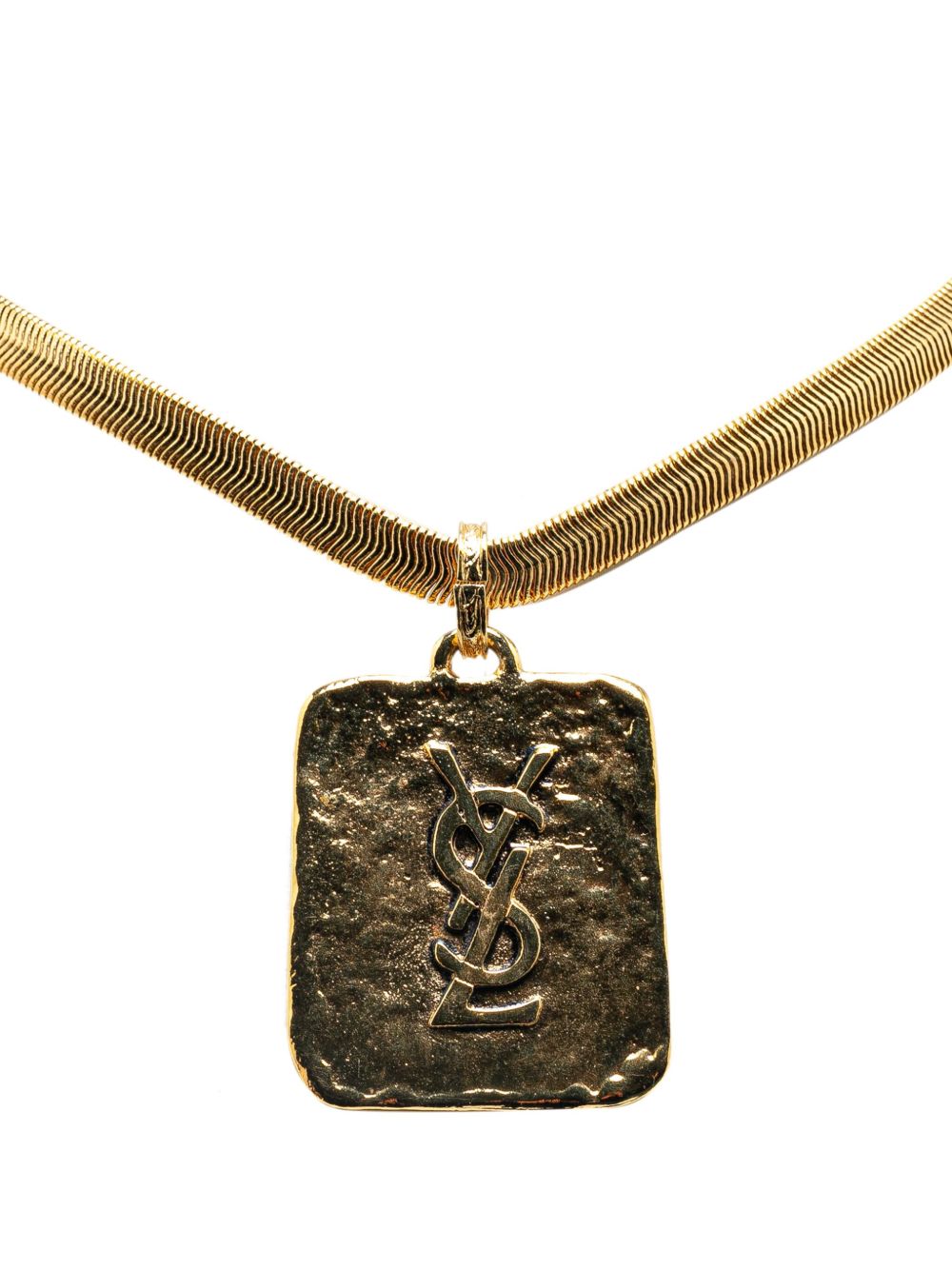 Saint Laurent Pre-Owned 镀金logo条形吊饰项链（1900年代典藏款） - 金色