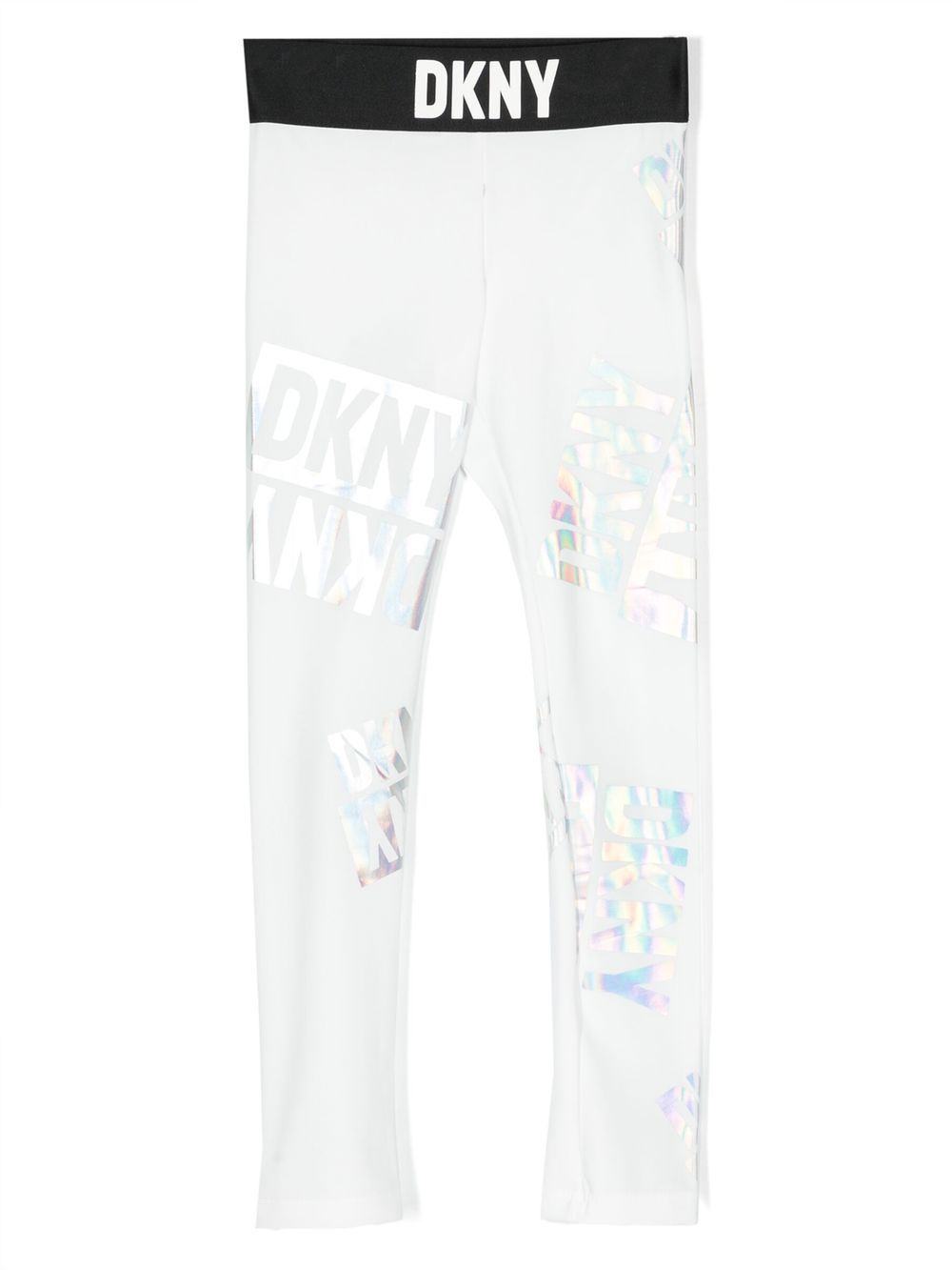 Dkny Kids logo印花虹彩光泽打底裤 - 白色