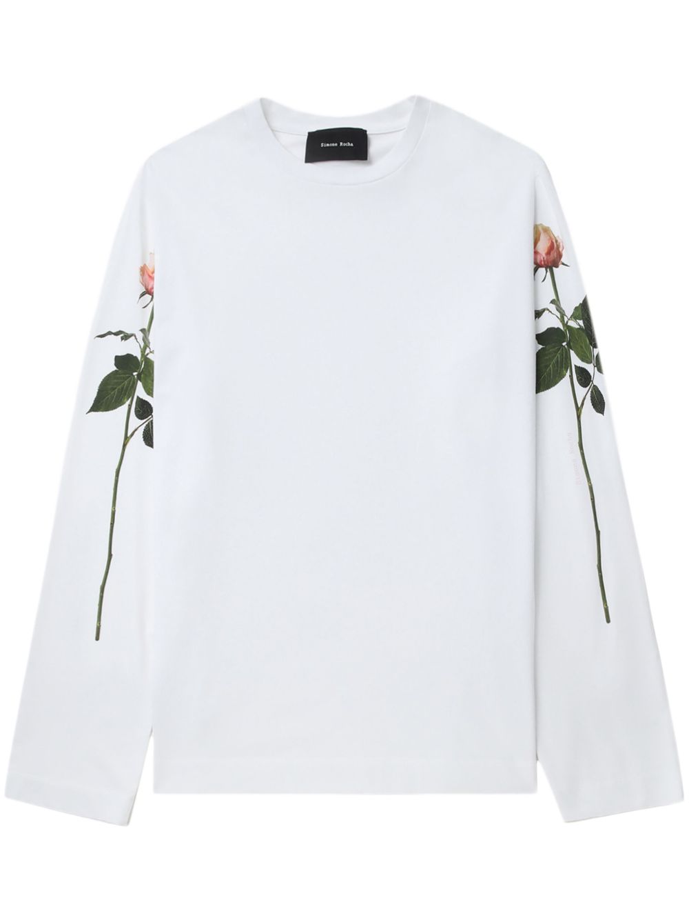 Simone Rocha 玫瑰印花长袖T恤 - 白色