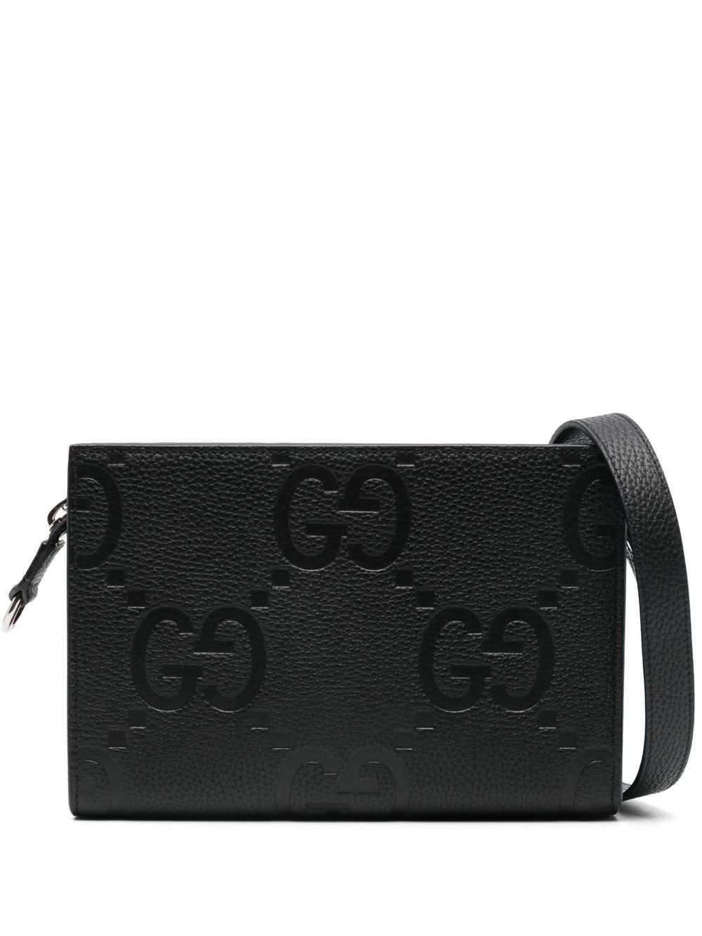 Gucci Jumbo GG 皮质单肩包 - 黑色