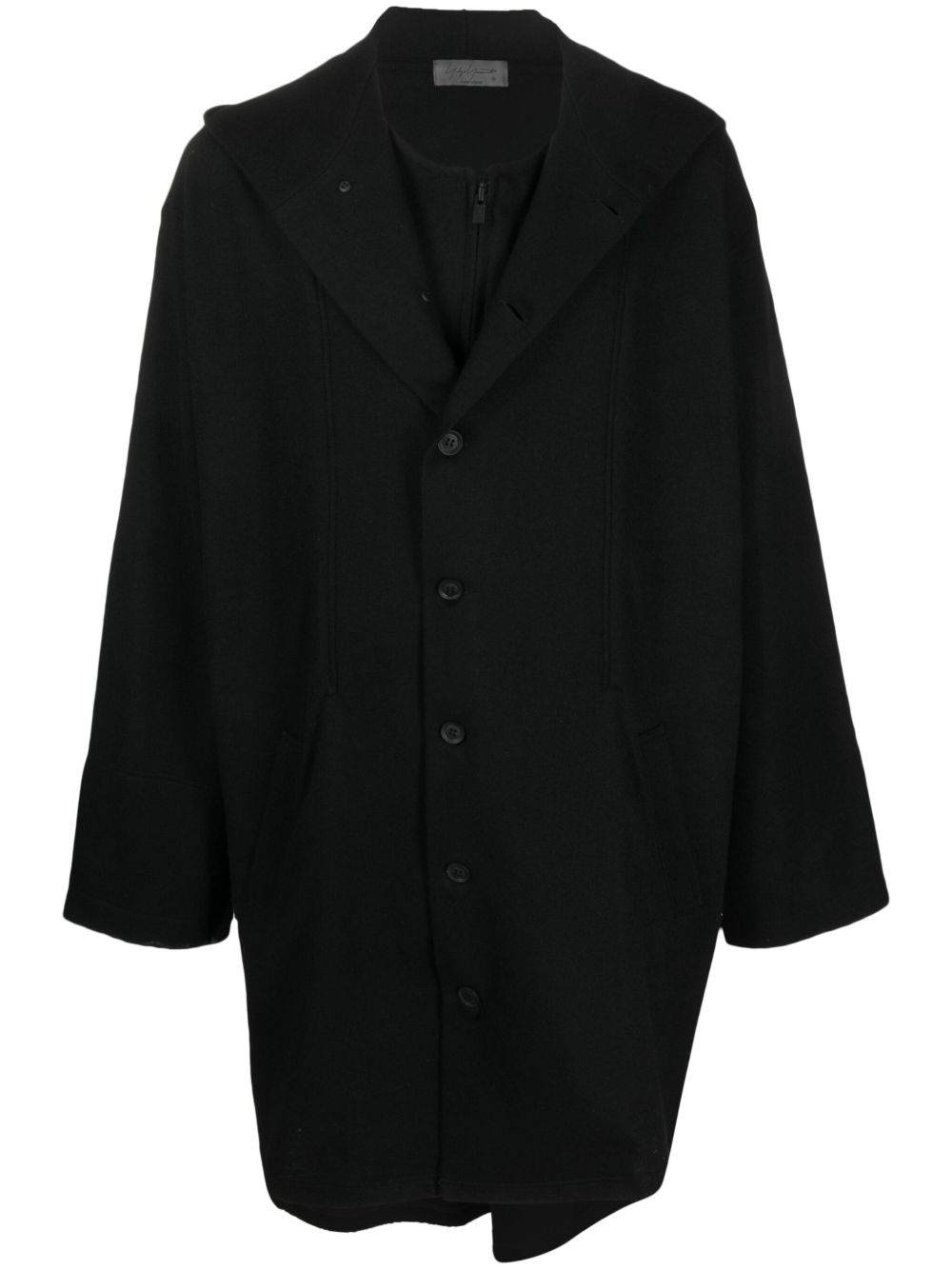 Yohji Yamamoto 单排扣连帽外套 - 黑色