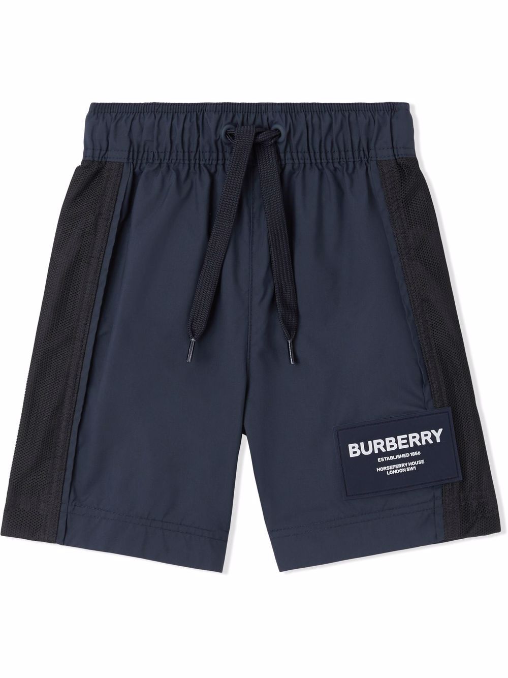Burberry Kids 博柏利 Horseferry 贴花抽绳泳裤 - 蓝色
