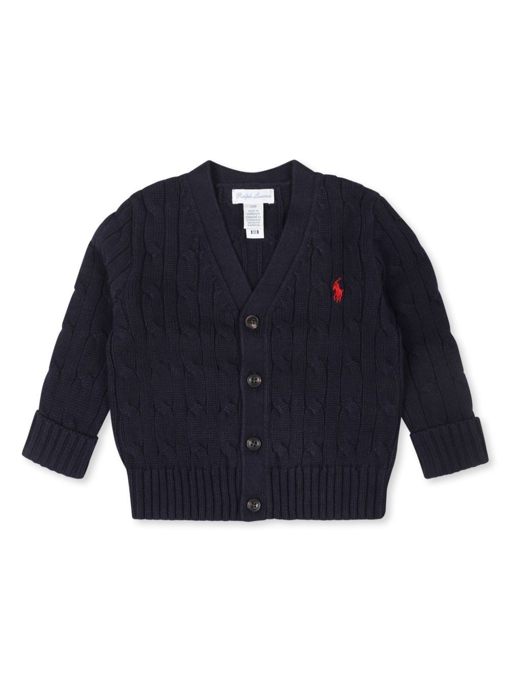 POLO RALPH LAUREN KIDS 粗绞花针织棉开衫 - 蓝色