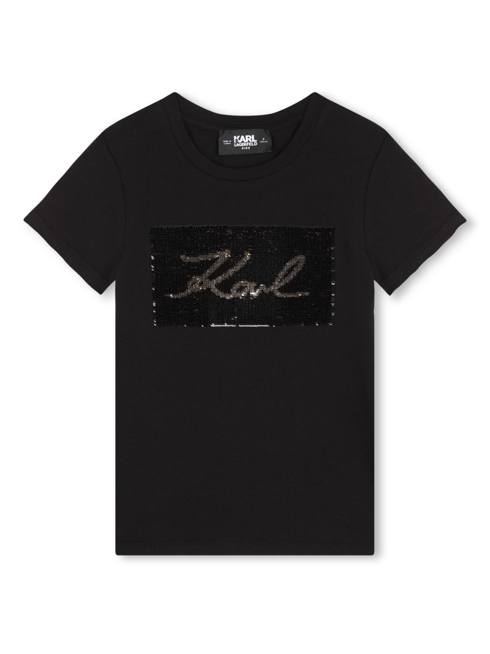 Karl Lagerfeld Kids 圆领亮片缀饰T恤 - 黑色
