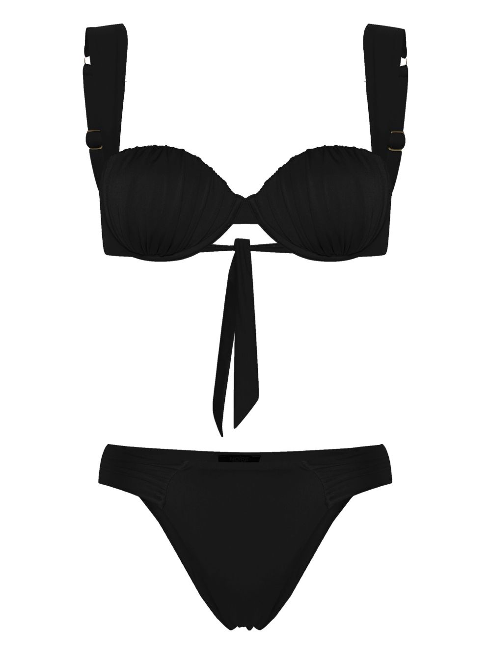 Noire Swimwear 褶饰平台式比基尼套装 - 黑色