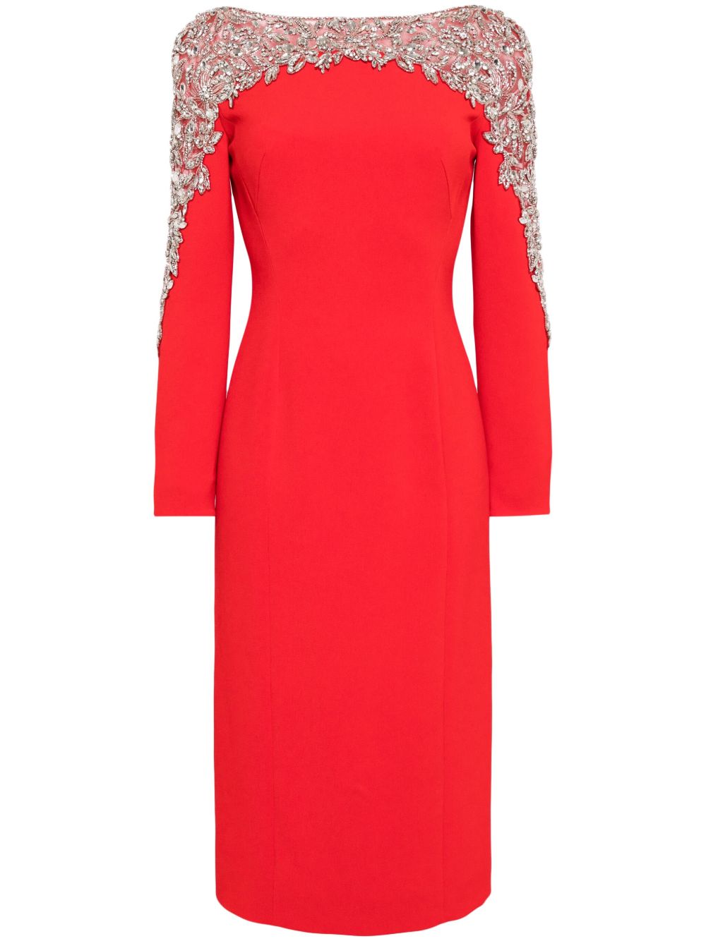 Jenny Packham Solstice 晶饰中长连衣裙 - 红色