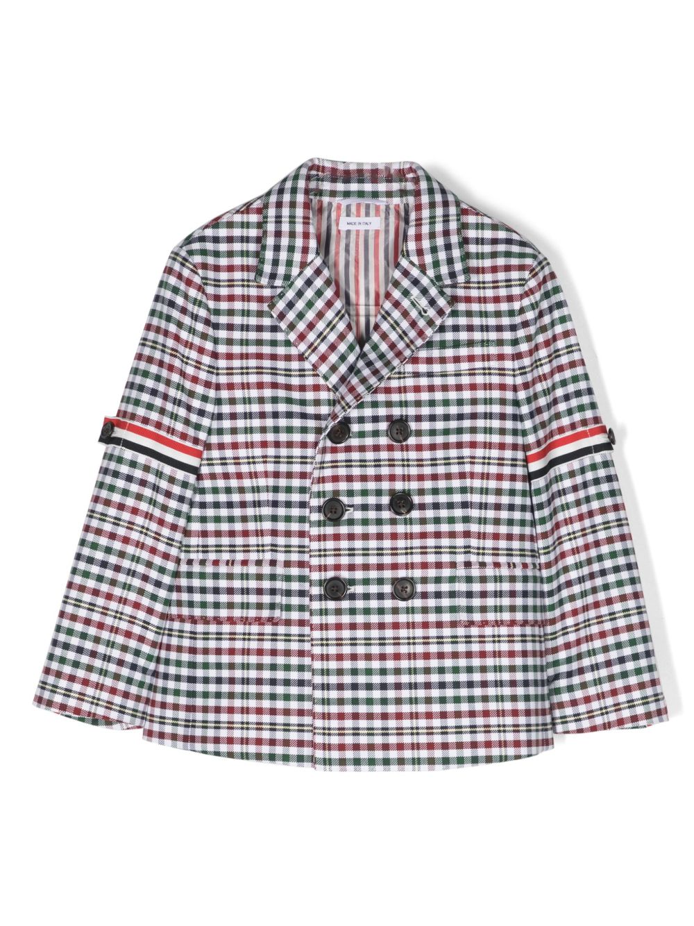 Thom Browne Kids 格子呢双排扣西装夹克 - 绿色