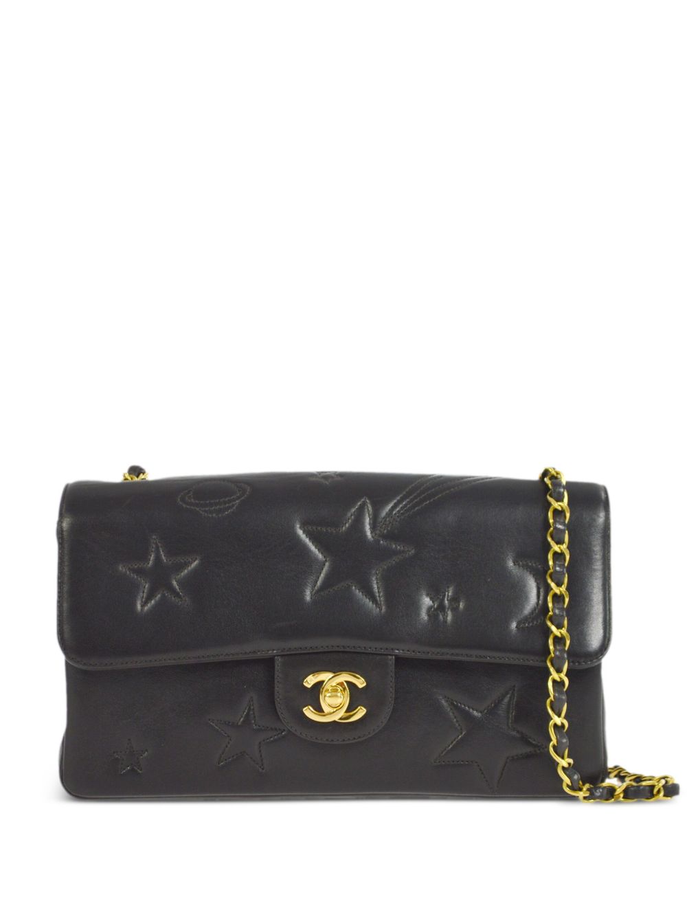 CHANEL Pre-Owned Classic Flap 星星缝线中号单肩包（1995年典藏款） - 黑色