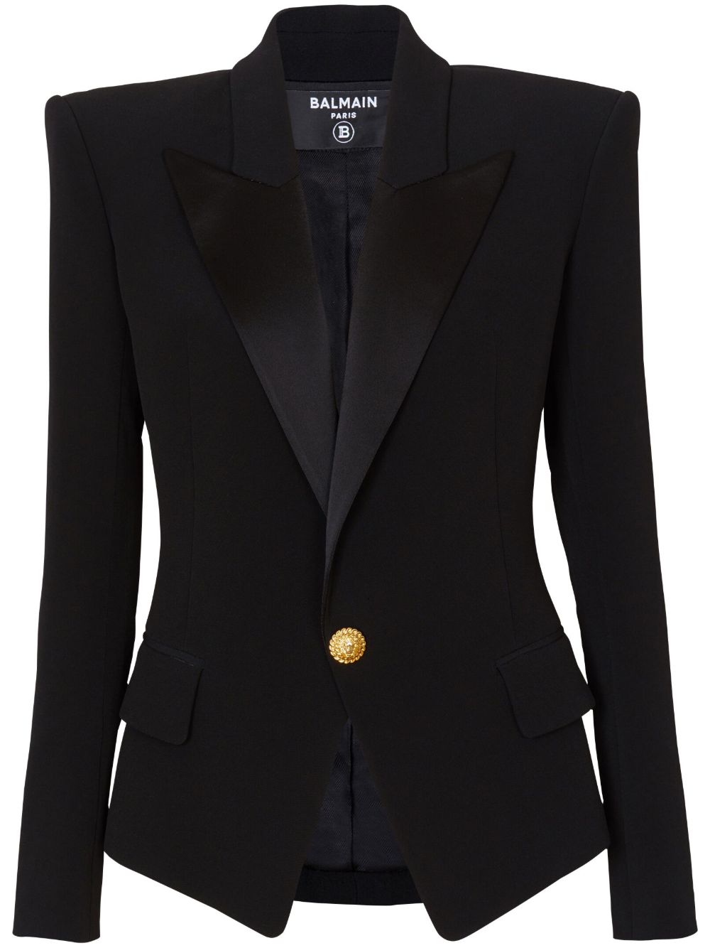 Balmain 缎面翻领单排扣西装夹克 - 黑色