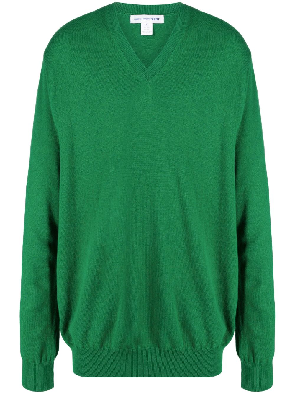 Comme Des Garçons Shirt V领罗纹羊毛毛衣 - 绿色
