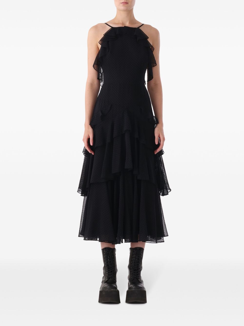 Jason Wu 荷叶边细节中长连衣裙 - 黑色